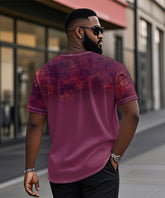 Men's Plus Size Daily Casual Rose Red Gradient Print Henry Collar Button Short Sleeve T-Shirt